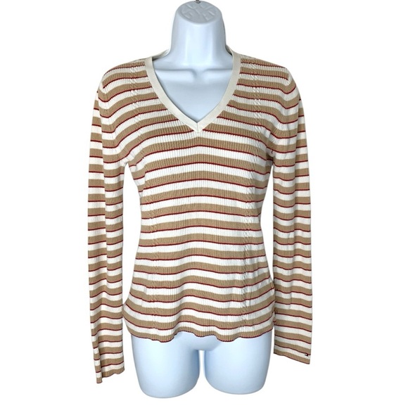 Tommy Hilfiger Women's Stripe Sweater V-neck Pullover  Vintage 2000s Preppy - Picture 2 of 16